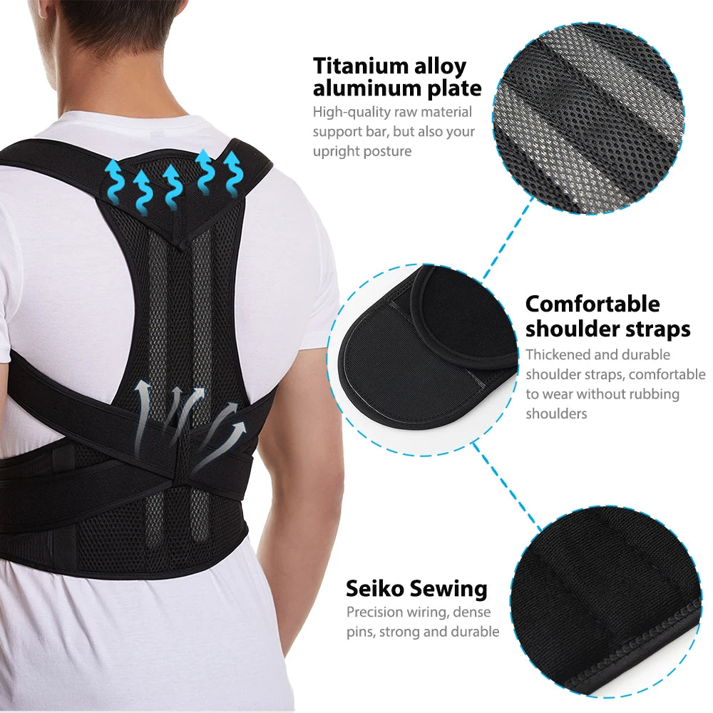 Back Brace Posture Corrector for Women and Men, Shoulder Straightener, Adjustable Full Back Support for Upper and Lower Back